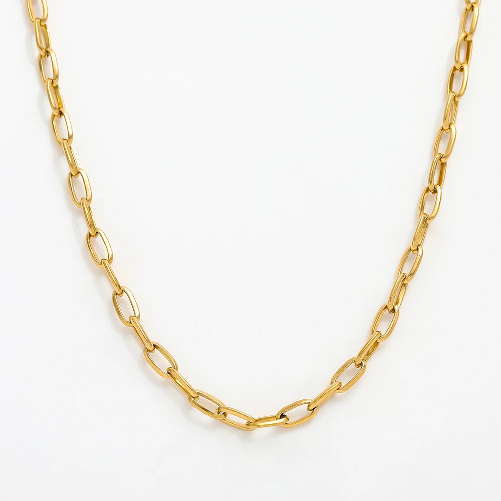 Joolim Jewelry 18K PVD Gold Plated Simple  Round  Chain Choker  Stainless Steel   Necklace Jewelry Wholesale