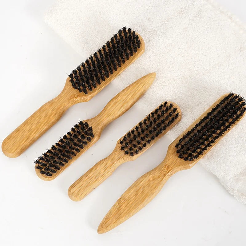 Bamboo Wood Handle Boar Bristle Cleaning Brush Hairdressing Beard Brush Barber Hair Styling Comb Shaving Brush for Beard Care