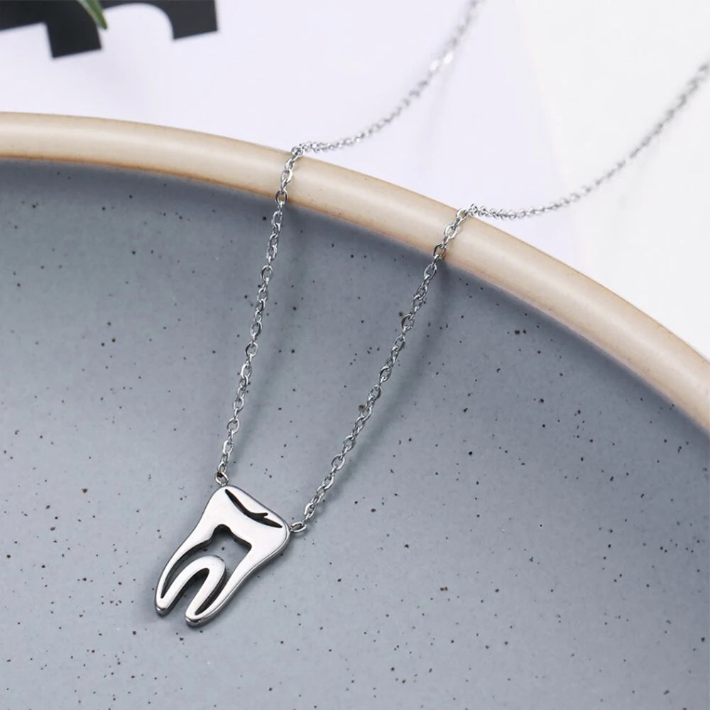Dentist Nursing Jewelry Stainless Steel 18K Gold Plated Cute Teeth Pendant Dental Tooth Necklaces
