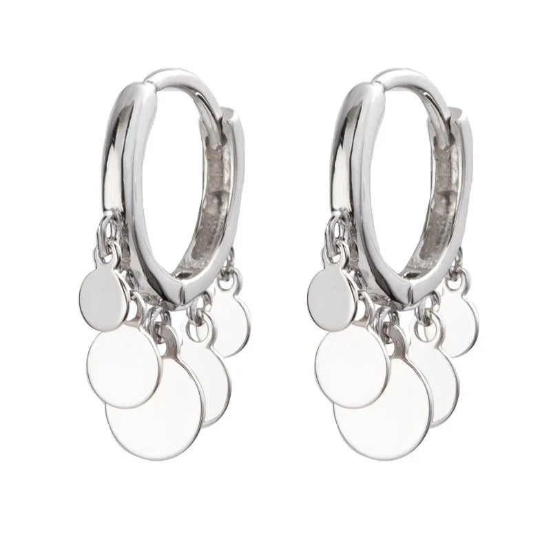 Women 925 Sterling Silver Wafer Tassel Hoop Earrings Gold Plated Earring Jewelry