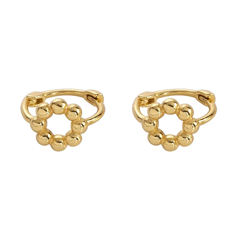 American European Fashion Jewelry 925 Sterling Silver Round Circle Hollow Bead Gold Plated Ear Clip Hoop Earrings