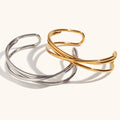 Minimalist Double Layers Opening  Cufflink Bracelet Stainless Steel Bangle Waterproof Gold Plated Women Jewelry