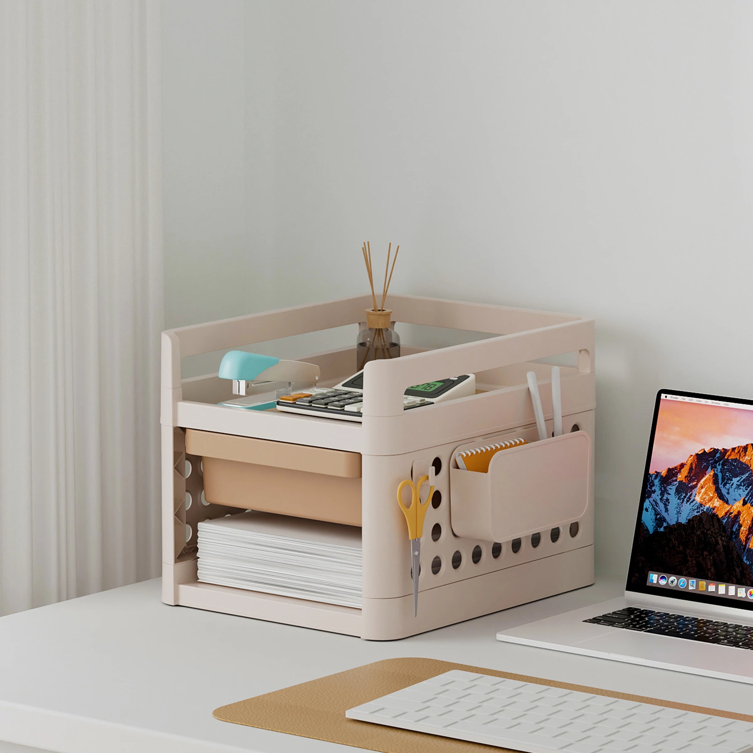 Double Desktop Storage Shelf Square PP Plastic for Office Stationery Cosmetics Kitchen Bathroom Organization Accessory Box