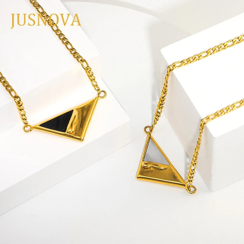 JUSNOVA Women's Fashion Jewelry Handmade 18K Gold Custom Polished Link Chain Necklace Cute Acrylic Stainless Steel Necklace
