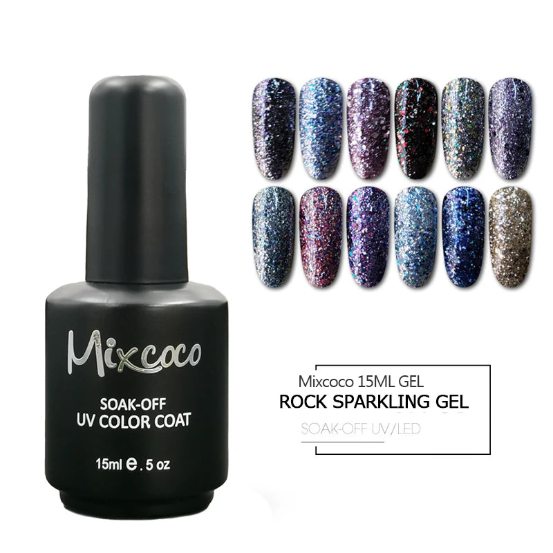 Mixcoco 15ml Soak off Uv Gel Rock Sparkling Glitter Gel Polish in Bottle