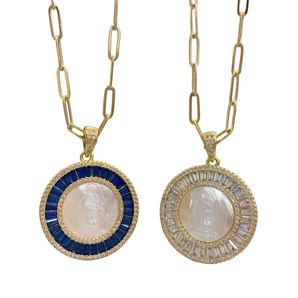 Wholesale CZ Zircon Shell Virgin Guadalupe Charm Pendant Women Necklace Jewelry