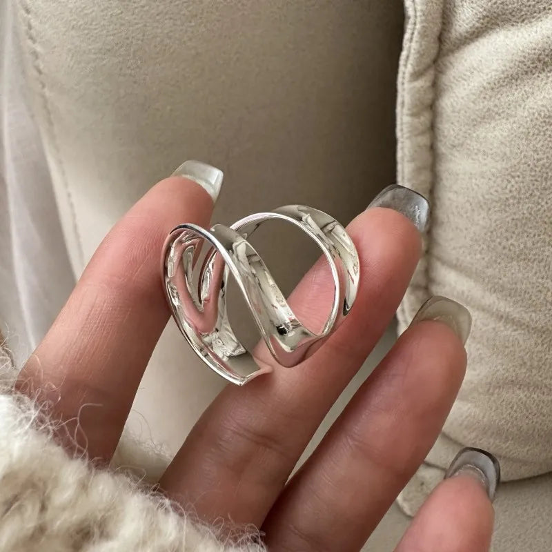 Chunky Double Layer Curved Rings for Women 925 Sterling Silver Girl Rings Fine Jewelry