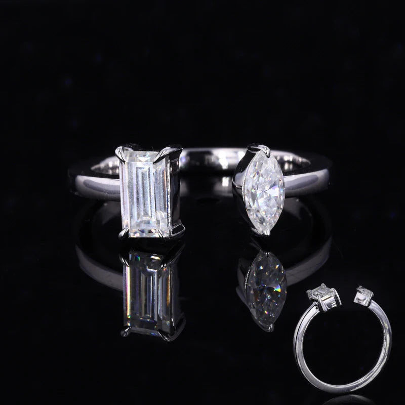 Starsgem Jewelry Marquise and Emerald Cut DEF Vvs Gemstone Moissanite 14K Solid Gold Wedding Ring