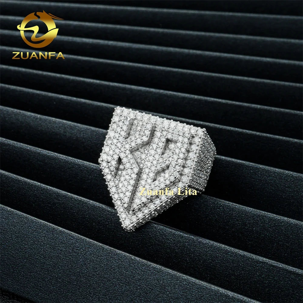 Custom Fashion Rocker 925 Silver Name Initial Letter Vvs Diamond Mens Moissanite Iced Out Hip Hop Rings