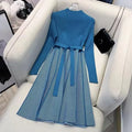 Women's Autumn Winter Fashion Sweater Dresses Belt Waist Casual Knitwear Dress A-line Midi Length Knit Sweater Dress