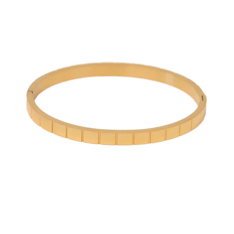 High End PVD 18K Gold Plated Plaid Bangle Bracelet Stainless Steel Jewelry Tarnish Free & Waterproof