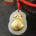 Certified 3D Gold Inlaid Jade 4D Hetian Jade Inlaid Gold Pure Gold Hetian Jade Lucky Word Purse Men's Pendant Manufacturer