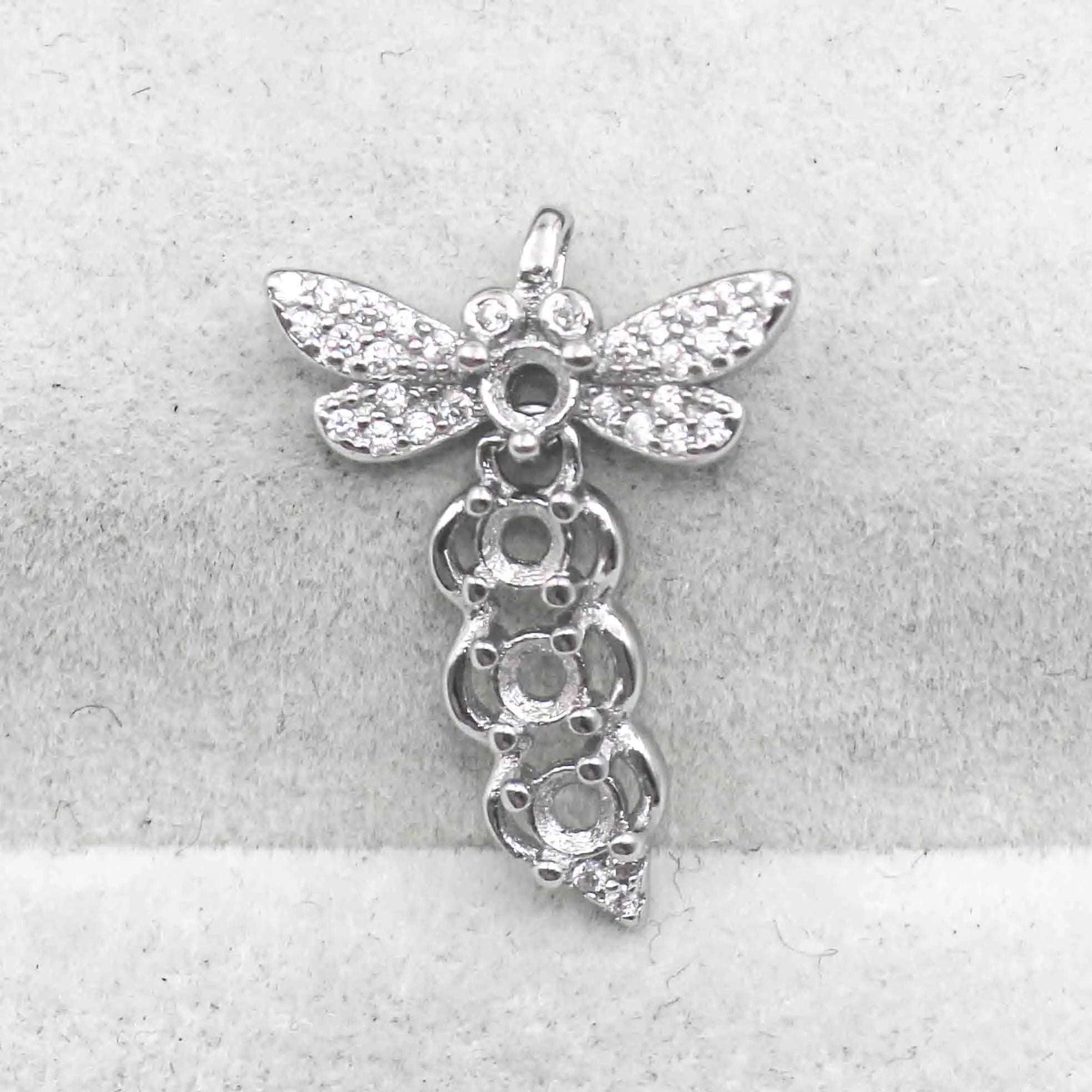 Sterling Silver 3mm/4mm Semi Mount Pendant Empty Frame Blank Support Setting S925 Base Holder Without Center Stone for DIY Inlay