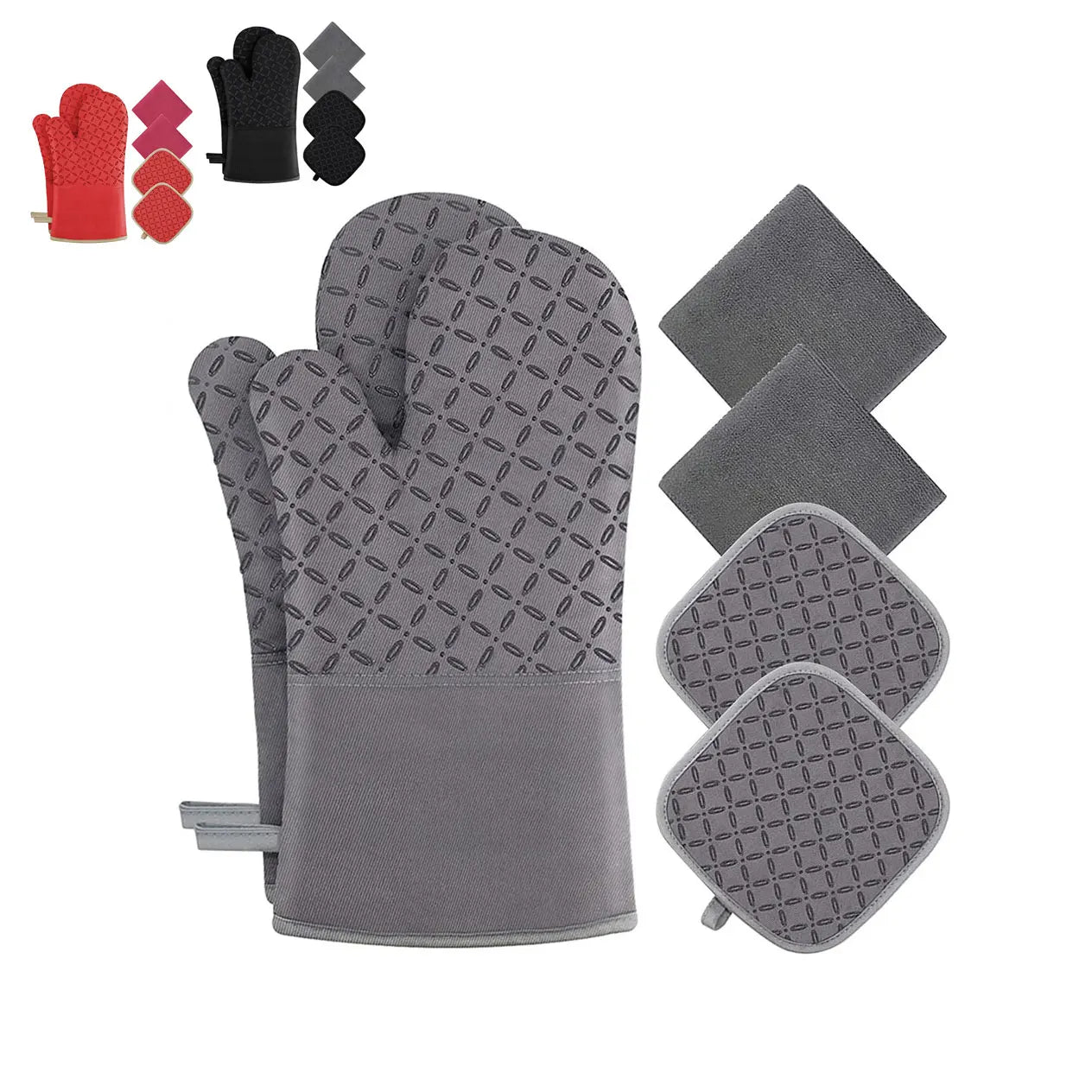 Baking Gloves Set Heat Resistant Non-Slip Potholders Oven Gloves Thicken Kitchen Microwave Cooking Grill BBQ Oven Mitts