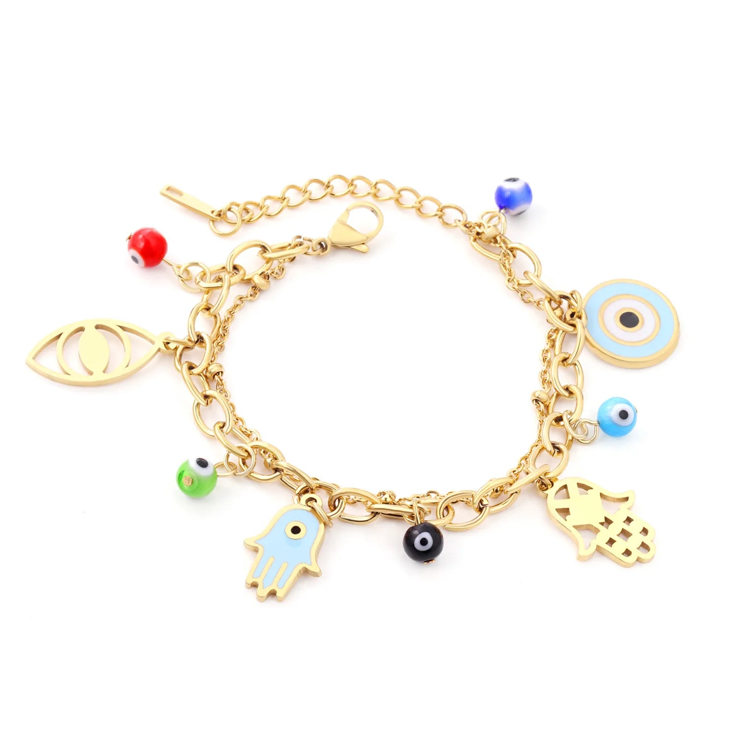 Joias Pulseiras Mulheres Christian Stainless Steel Eye Big Hamsa Bracelet 18K Gold Plated Wholesale for Women
