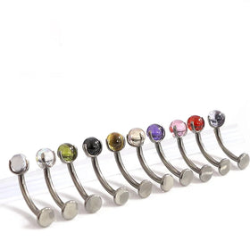 G23 F136 Titanium Belly Piercing Curved Barbell Flat Base Thread Floating Navel with Zircon Gem Gold Plated Body Jewelry Product
