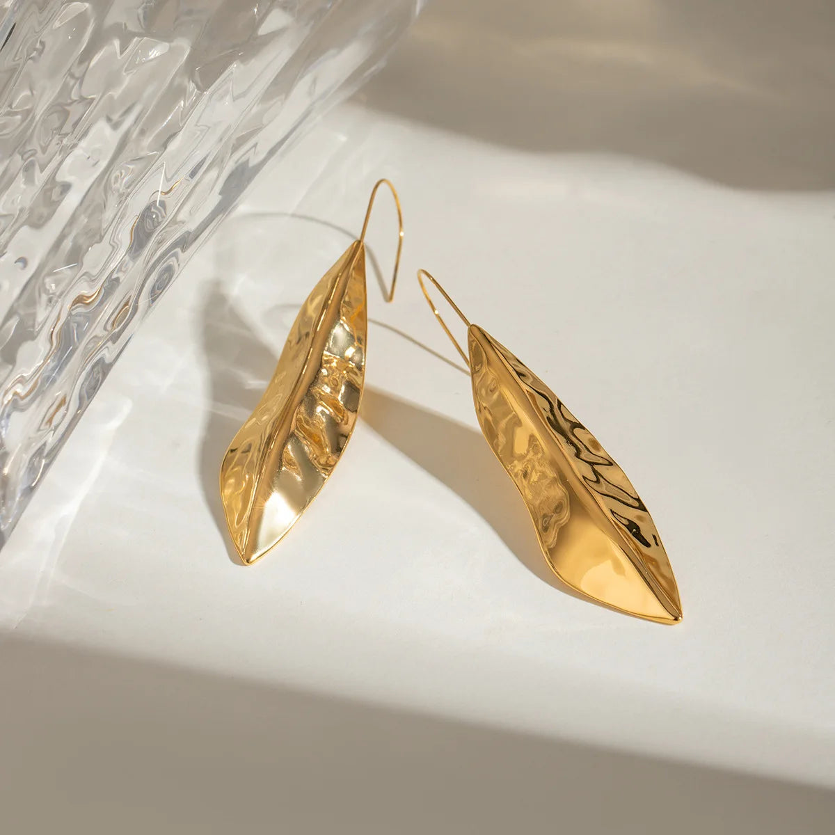 Fashion Vintage Leaf Hammer Pattern Earrings Stainless Steel Geometric Type Jewelry Earrings