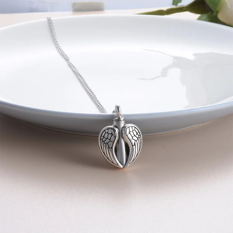 Daochong Custom Memories Jewelry Sterling Silver Heart Shape Angle Wing Urn Necklace 925Silver