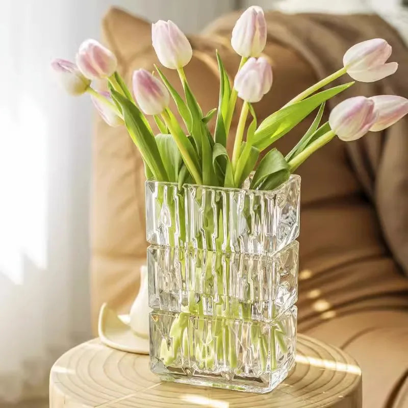 Modern Popular Square Transparent Crystal Vase Home Advanced Hydroponic Flower Vase Wholesale