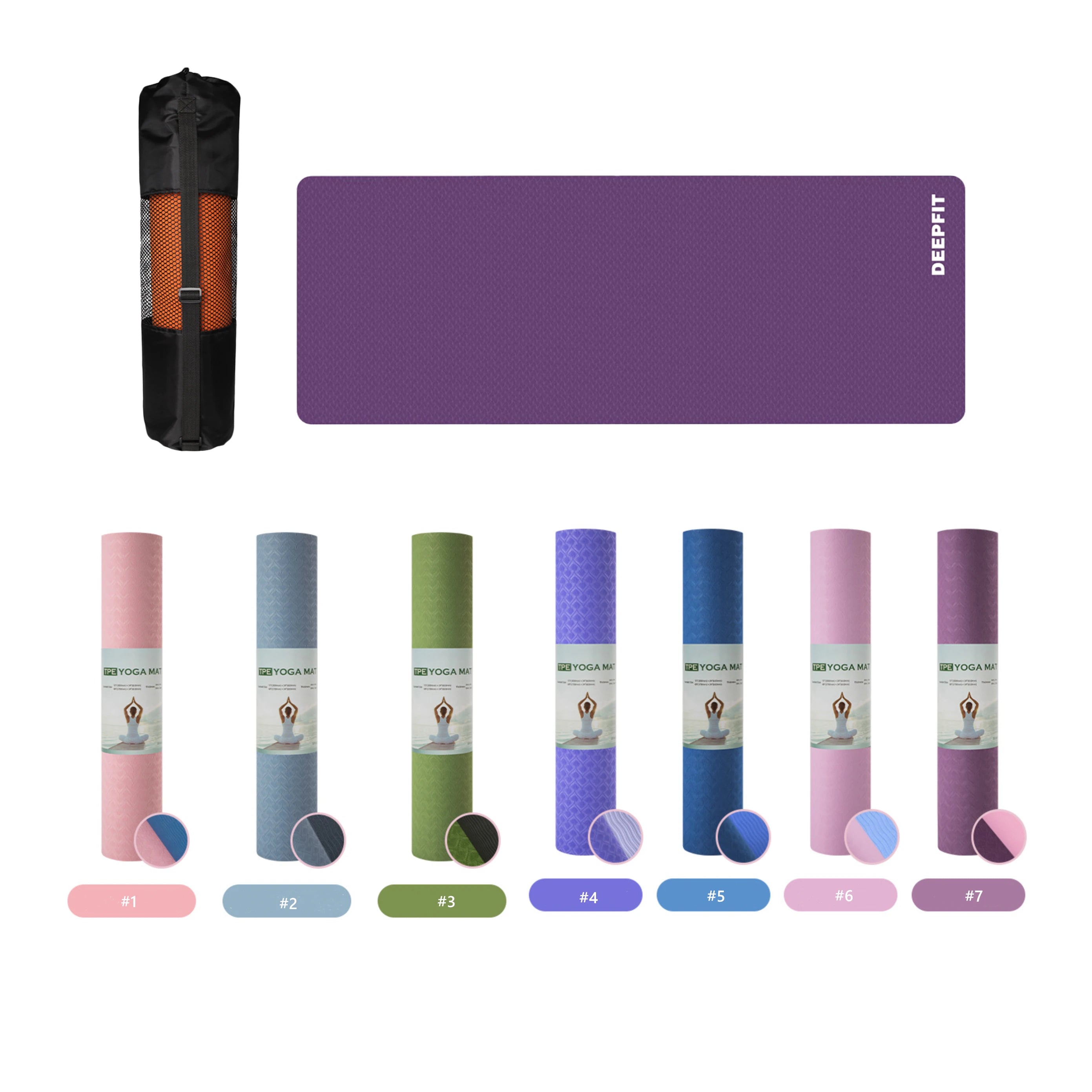 Workout Home Exercise Gym Durable Eco-friendly Non slip Anti-stear TPE Yoga Mat with logo Carry Strap and Carry Bag