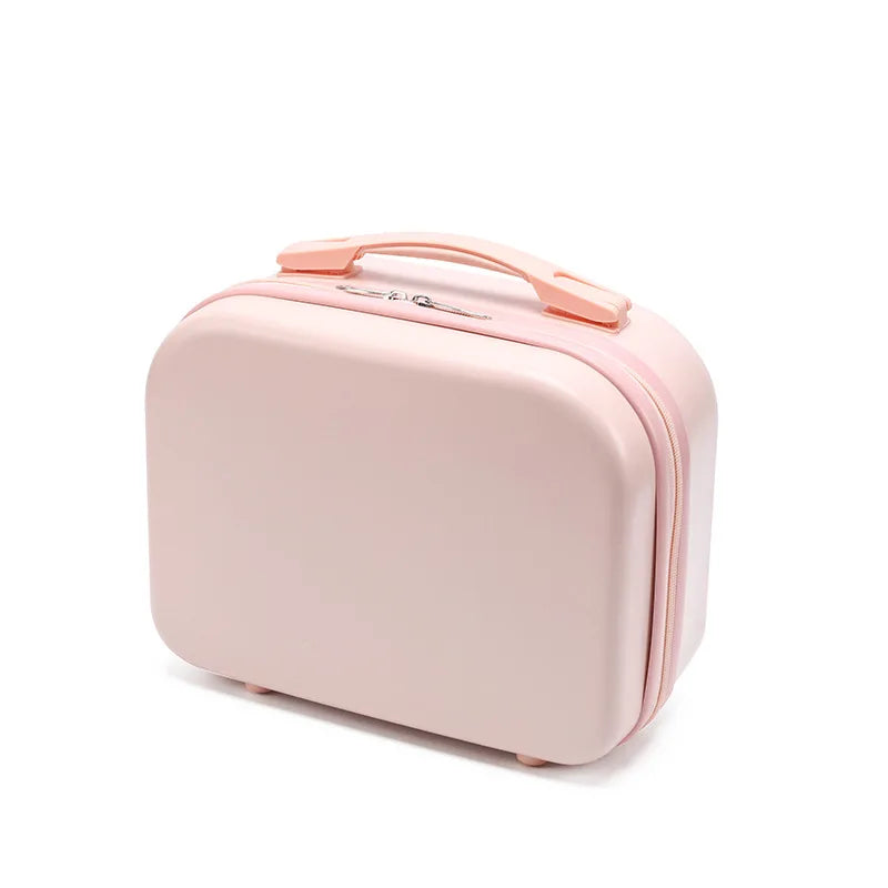 Women's New 14" Portable PC Striped Soft Handle Large Capacity Cosmetic Storage Bag Mini Travel Luggage Case Zipper Closure