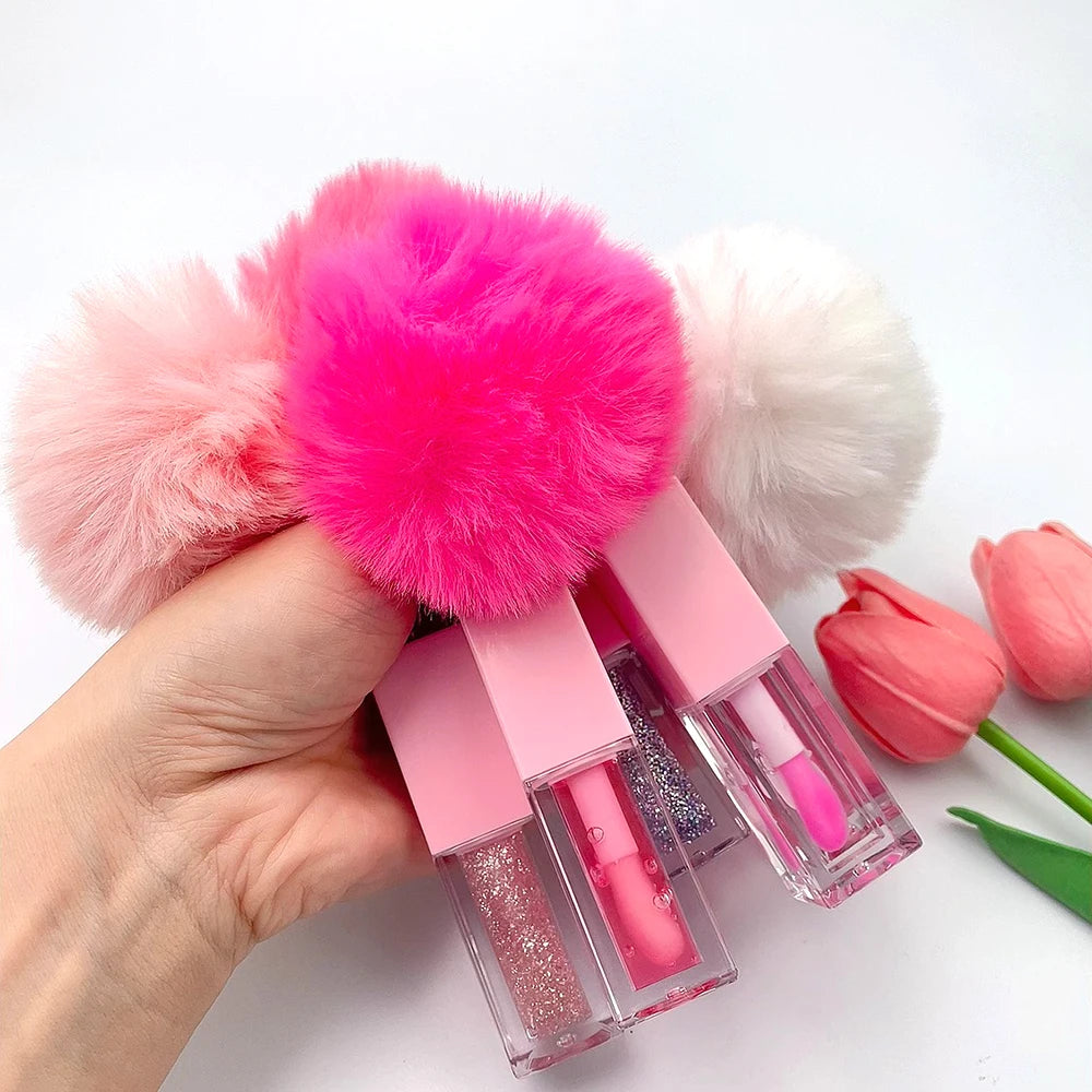 Cute Glitter Moisturize Lip Plump Oil Private Label Fruit Flavor Color Changing Vegan Lipgloss Plumper Oils Lipoil With Pompon