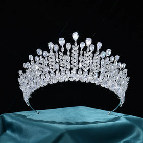 LUOXIN Luxury Full Zircon Wedding Tiara Women Hair Accessories Silver Plated Bridal Crown