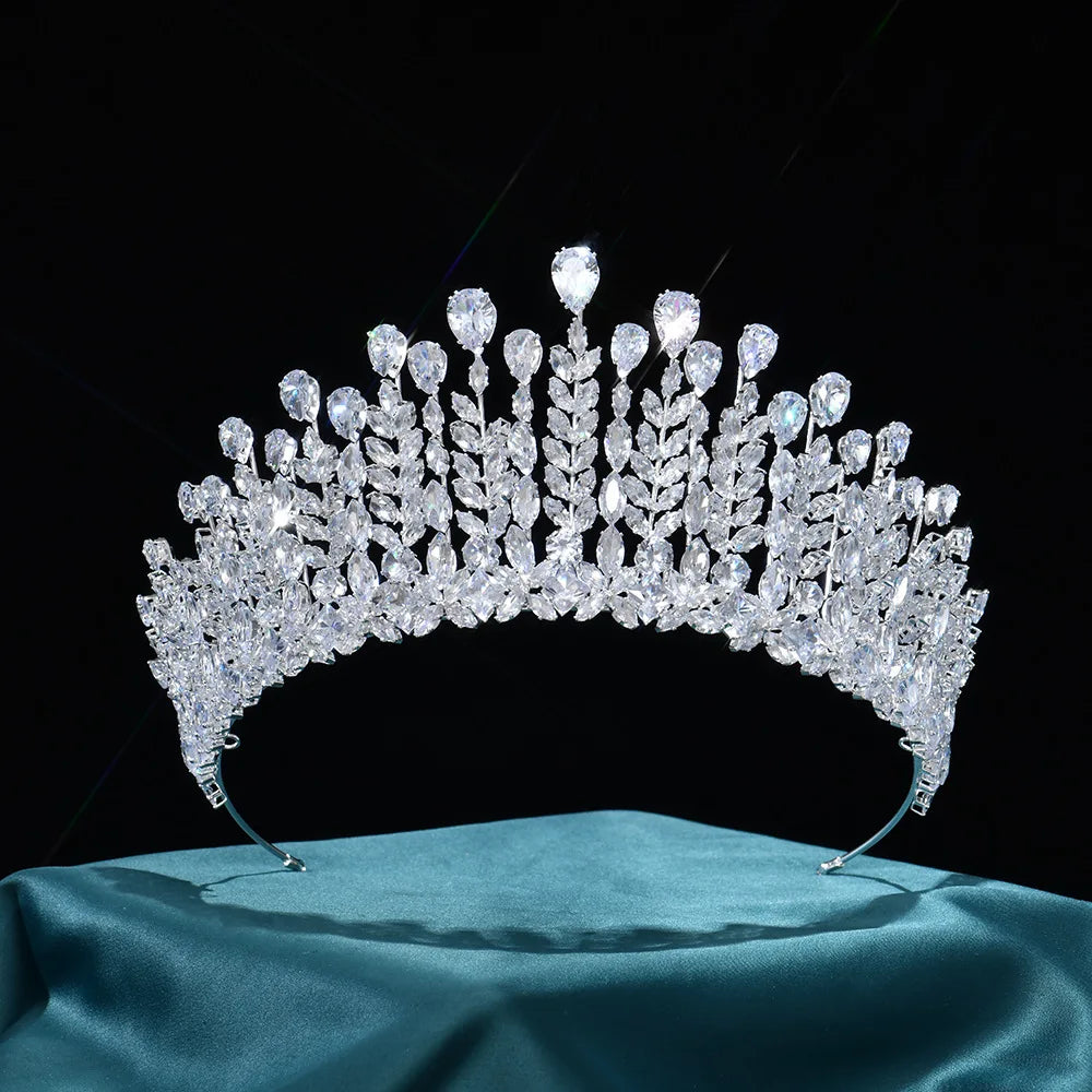 LUOXIN Luxury Full Zircon Wedding Tiara Women Hair Accessories Silver Plated Bridal Crown