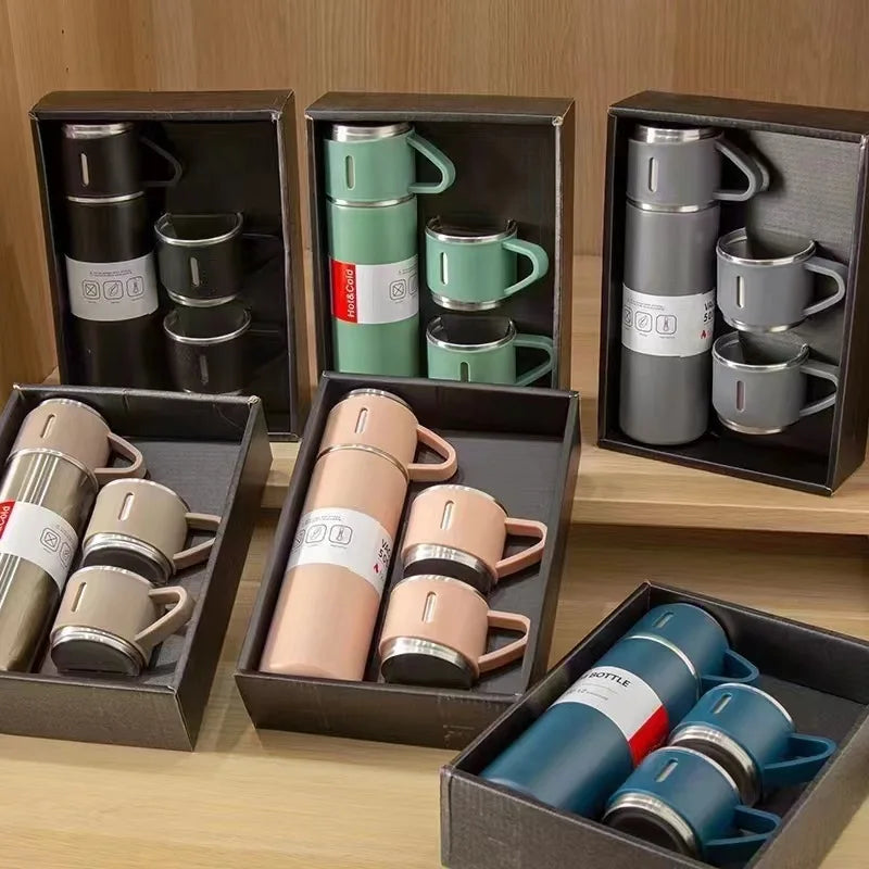 Wanto Custom logo Double Wall Stainless Steel Vacuum Thermos Flask Set  With 2 Cups for Wholesale and Promotion