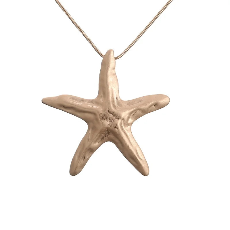 Wholesale Customized Worn Silver Hammered Surface Starfish Pendant Women Jewelry Necklace
