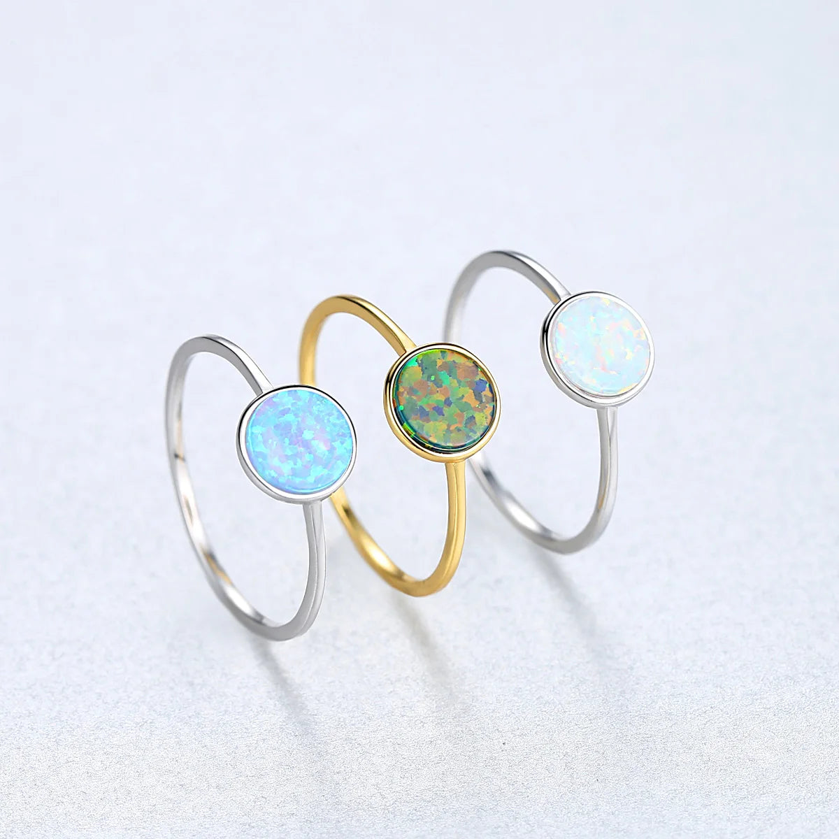 New Design Natural Stone Sterling Siver Opal Circle Shaped Jewelry Engagement Rings Artificial Finger Rings for Women