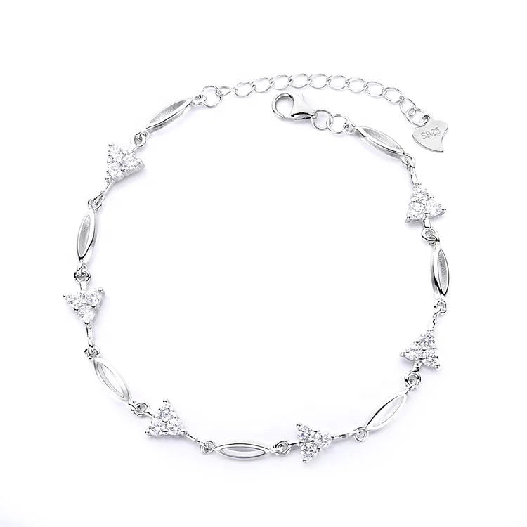 Sterling Silver 925 Chain Bracelet in Flower Chain 17+3cm Bracelet for Women