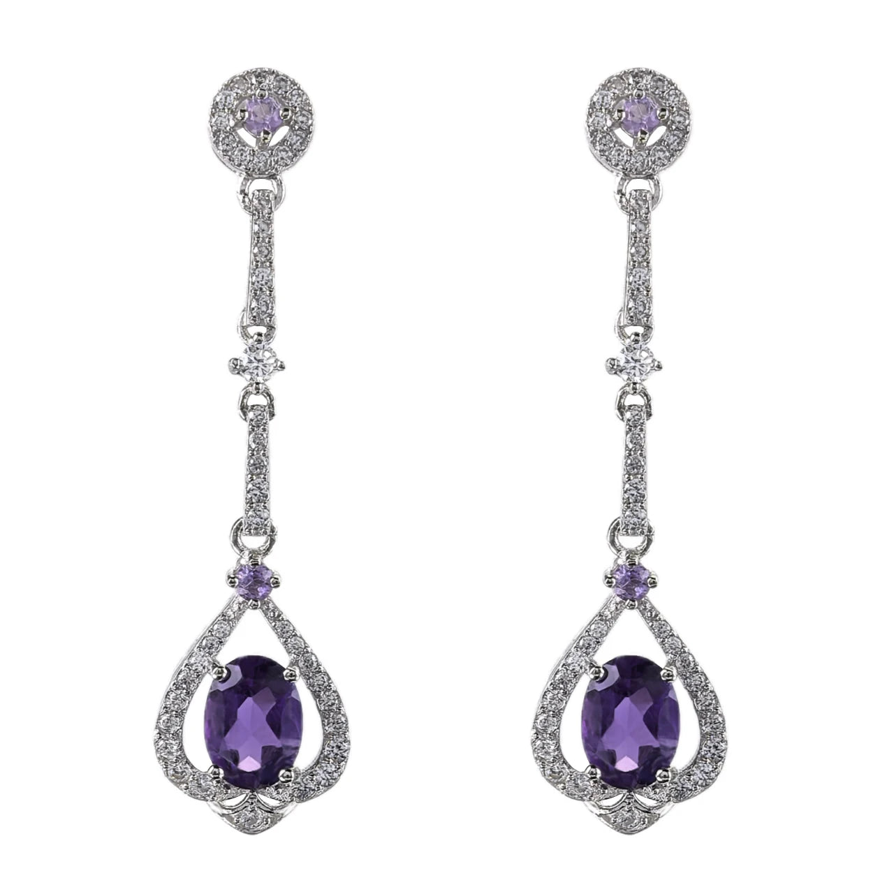 Gorgeous Rhodium Plated 925 Silver Jewelry Trendy Natural Amethyst Drop Earrings Geometric Party Fine Gemstone Earrings for