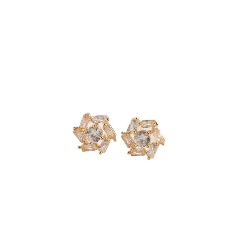 S925 Sterling Silver Color Round Cute Bling Zircon Stone Stud Earrings for Women Fashion Jewelry New Korean Earrings