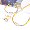 Wholesale Fashion Trendy Stainless Steel 18k Gold Plated Chain White butterfly Charm Bracelet and Necklace Set Jewelry