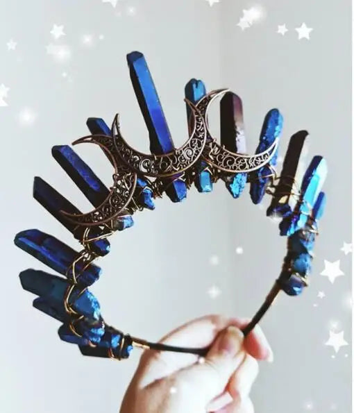 Diy Best Sale Colorful Green Moon Wicca Wizard Crown Hairband Dark Blue Crystal Comb Hairband Brides Hair Combs