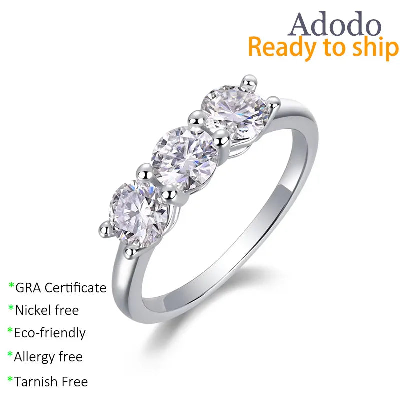 Wholesale Fine Jewelry S925 Sterling Silver 18k Gold Plated Three Stone Ring Light Luxury 3MM Moissanite Women Engagement Ring