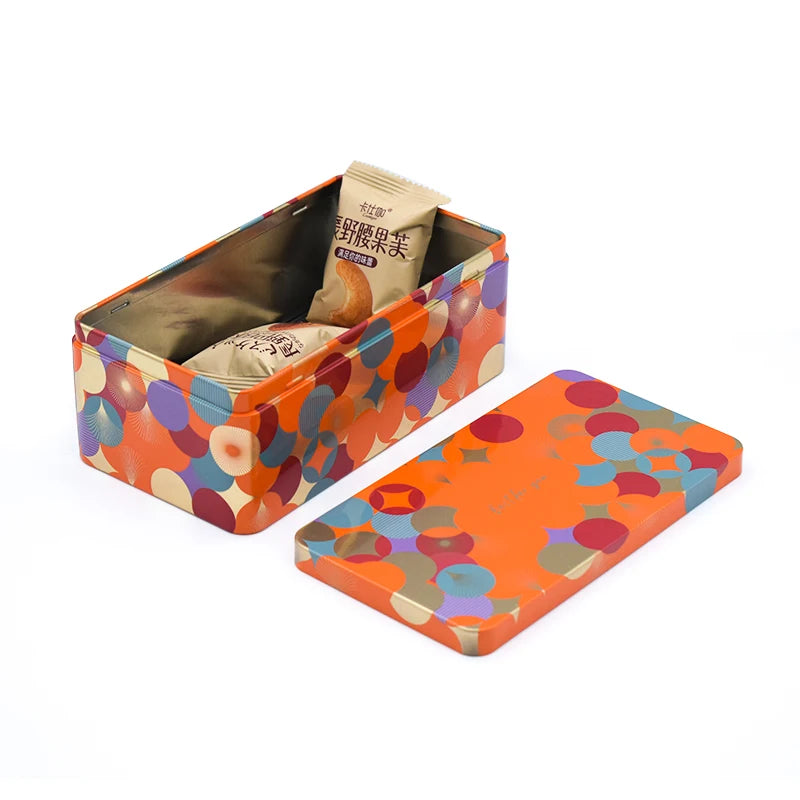 YESTOO Rectangular Spot Tin Gift Box Support Custom Logo Holiday Atmosphere Orange White Cookies Candy Bread Cake Metal