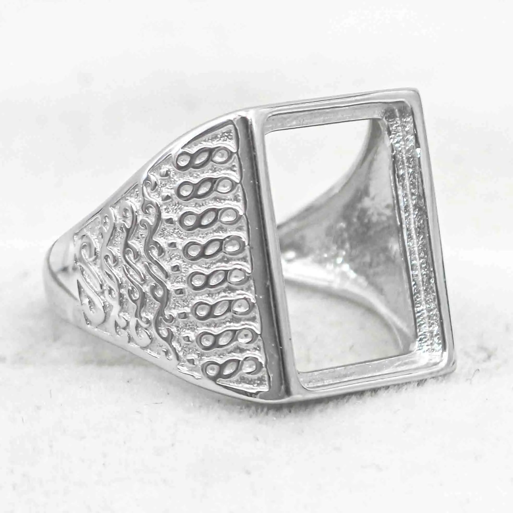 Sterling Silver 12*16mm Semi Mount Men's Ring Frame Empty Blank Bar Bezel Setting S925 Base Without Center Stone for DIY Inlay