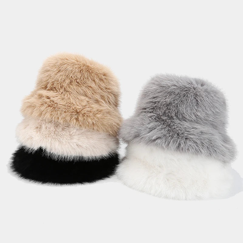 Landfond Accessory Autumn and Winter Women's Fluffy Brimmed Basin Hat With Thickened and Warm Fisherman Hat for Outdoor