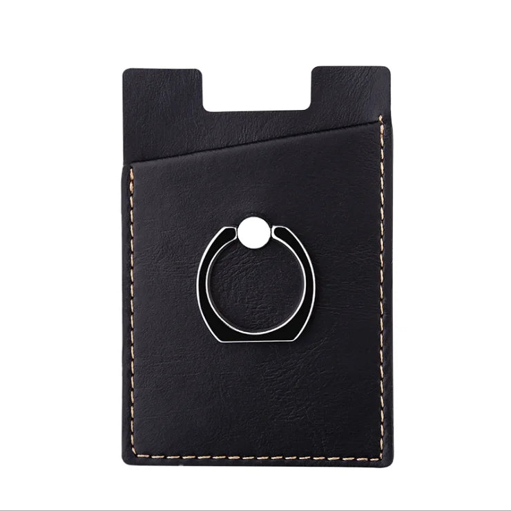3M Adhesive Stick-on Cell Phone Leather Credit Card Holder Wallet Phone Holder with Ring Grip Kickstand