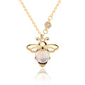 High Quality New Design 925 Sterling Silver Moonstone CZ Pave Cute Bee Charm Choker Necklace Women Girl