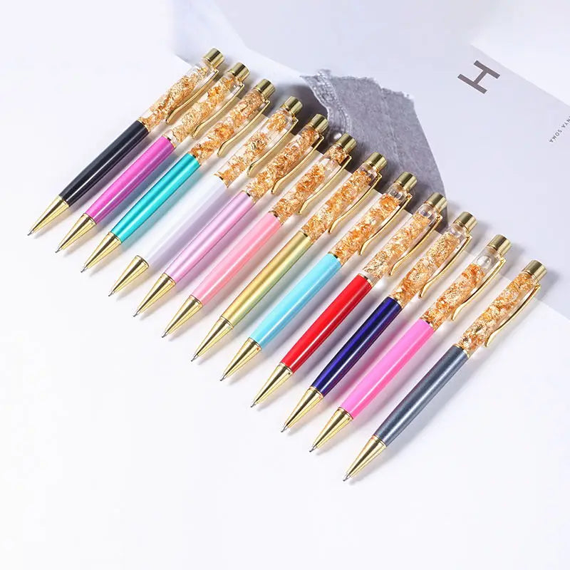 SHULI Dlugopis Floating Gold Flake Metal Crystal Ball Pen with Glitter and Gold Foil Metal Ballpoint Pen With Customized Logo