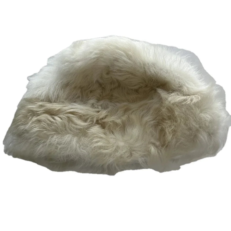 Sample Support Custom Winter Warm Factory Price Real Sheepskin Fur Tuscany Lamb Fur Women Fashion Long Hair Bucket Hat