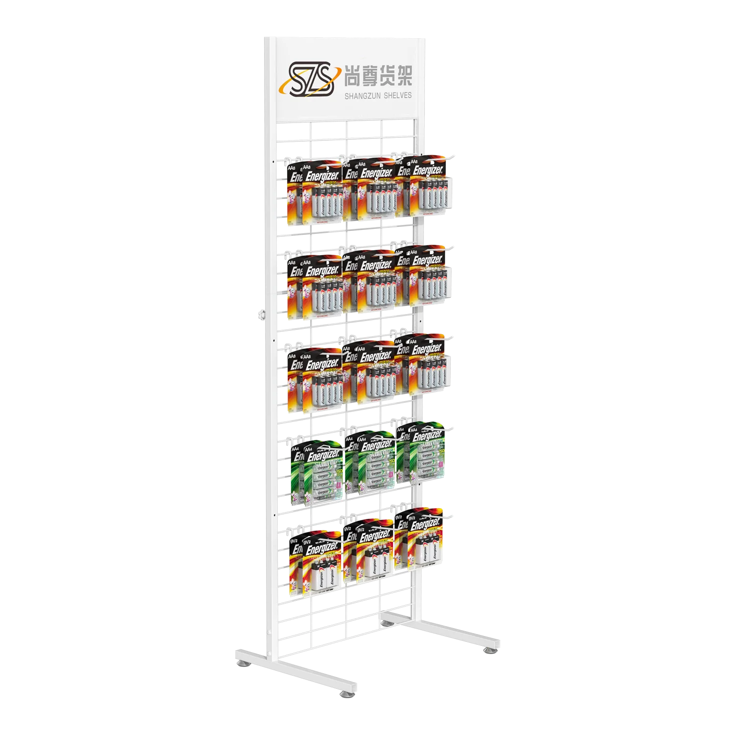 Metal Wire Display Rack Battery Display Rack Grid Shelf with Hooks Customizable Retail Display Rack