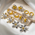 JUSNOVA Waterproof Non-tarnish  Stainless Steel 18K PVD Gold Plated Vintage Geometric Stud Earrings for Women