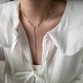 Simple Chic 18K Gold Plated Titanium Stainless Steel Handmade Freshwater Pearl Tassel Necklace Link Chain for Women/Girls Party