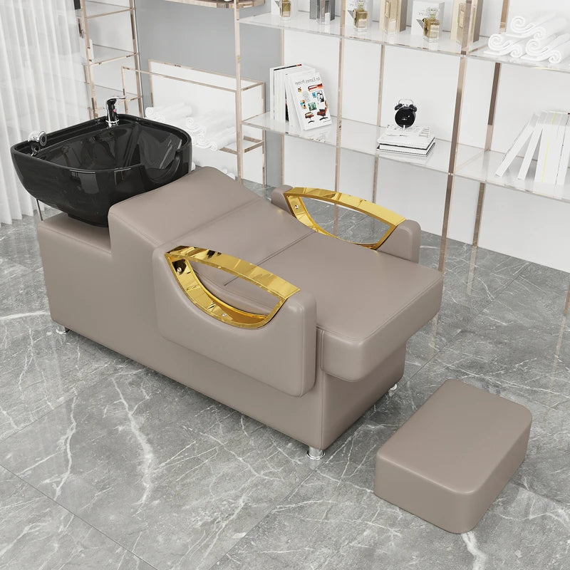 Beauty Salon Barber Shampoo Ceramic Basin Bed Lying Massage Furniture Washing Bed& Chair Shampoo Chair With Bowl Barbershop