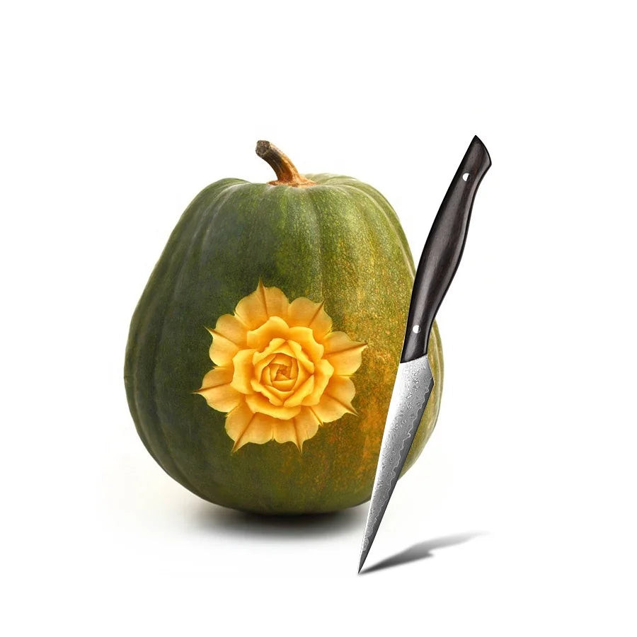 Professional Wood Handle VG10 Damascus Steel Wax Chip Kitchen Pumpkin Thai Fruit Carving Knife MegaBDM
