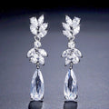 Huitan Trendy Delicate Leaves Design Water Drop Zircon Dangle Earring Bridal Wedding Silver Plated CZ Pendant Earrings for Women